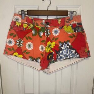 Farm Rio Denim Shorts Womens Small Floral Patchwork Raw Hem Multicolored Brazil
